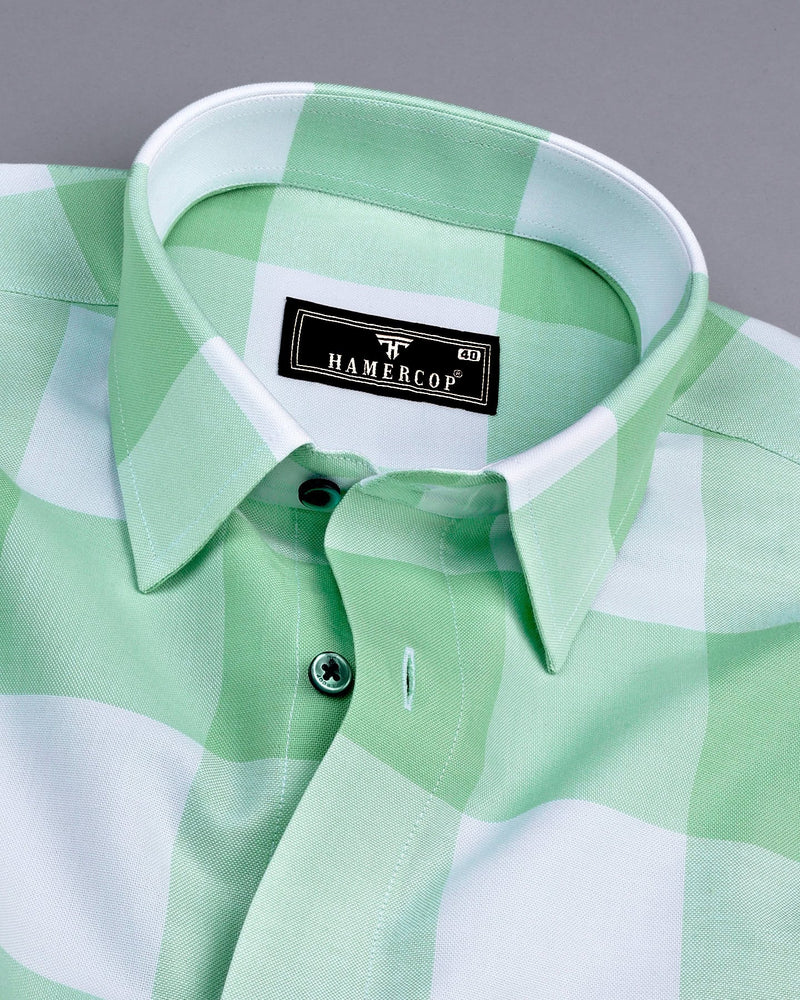 Merida Pista Green With White Broad Check Oxford Cotton Shirt