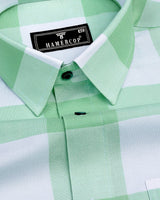 Merida Pista Green With White Broad Check Oxford Cotton Shirt