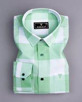 Merida Pista Green With White Broad Check Oxford Cotton Shirt