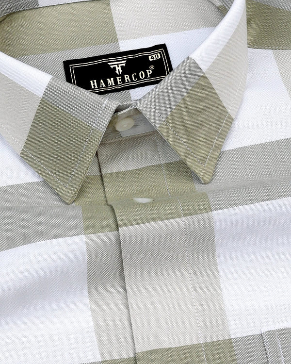 Merida Olive Green With White Broad Check Oxford Cotton Shirt