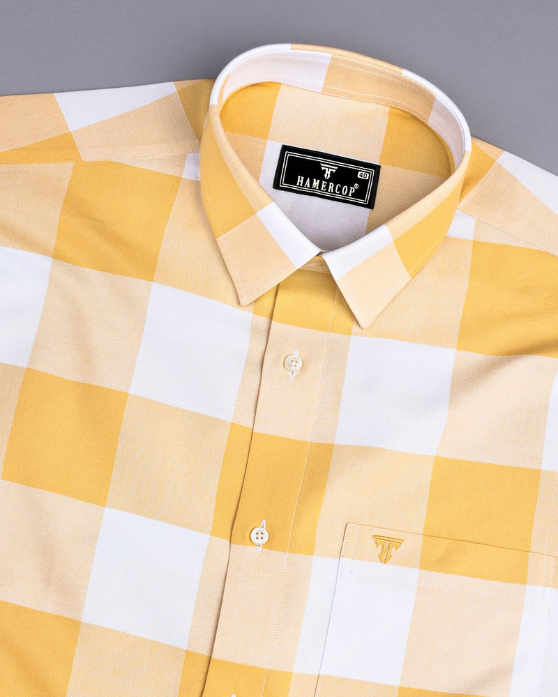 Merida Yellow With White Broad Check Oxford Cotton Shirt