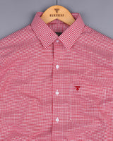 Lolo Blood Red With White Small Check Oxford Cotton Shirt