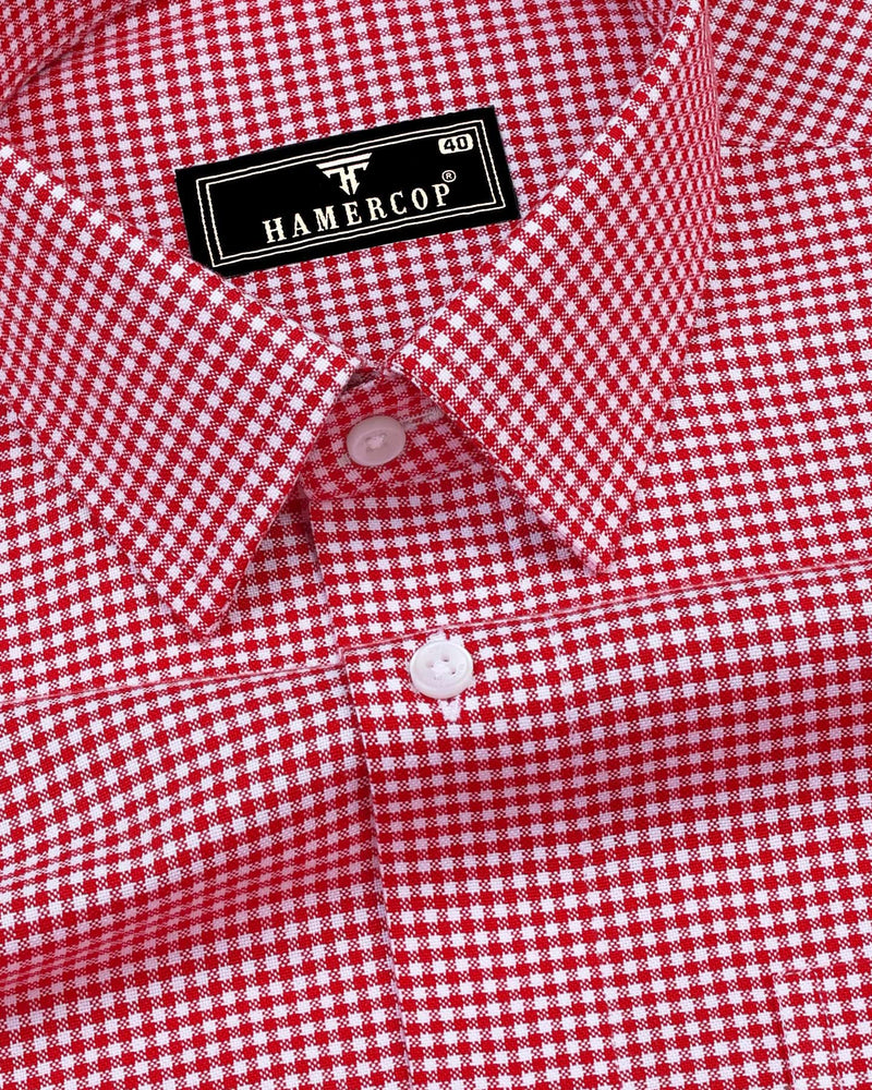 Lolo Blood Red With White Small Check Oxford Cotton Shirt