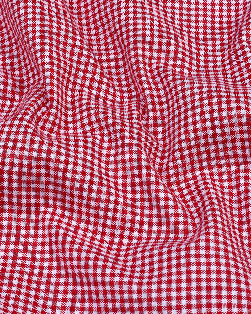 Lolo Blood Red With White Small Check Oxford Cotton Shirt