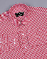 Lolo Blood Red With White Small Check Oxford Cotton Shirt