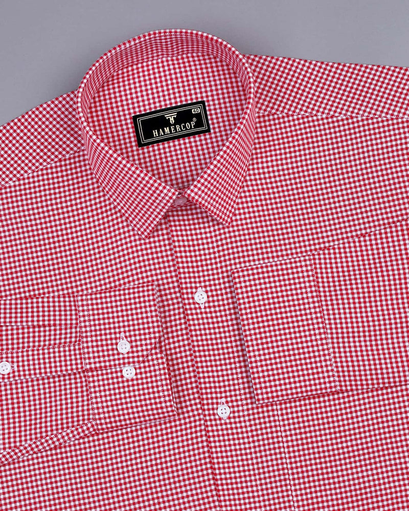 Lolo Blood Red With White Small Check Oxford Cotton Shirt