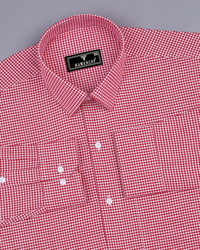 Blood Red Small Check Oxford Cotton Shirt | Hamercop Blood Red Small Check Oxford Cotton Shirt | Hamercop