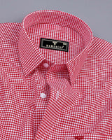 Lolo Blood Red With White Small Check Oxford Cotton Shirt