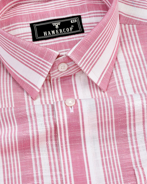 Freesia Pink With White Dobby Stripe Linen Cotton Shirt