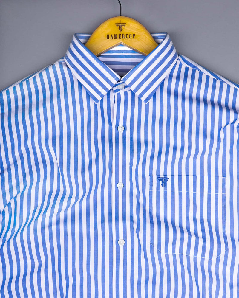 Sheldon Blue With White Stripe Formal Cotton Shirt