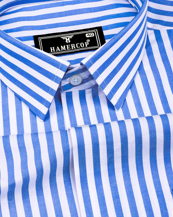 Sheldon Blue With White Stripe Formal Cotton Shirt