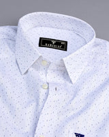 Rudolf White Self Stripe With Blue Printed Dobby Cotton Shirt