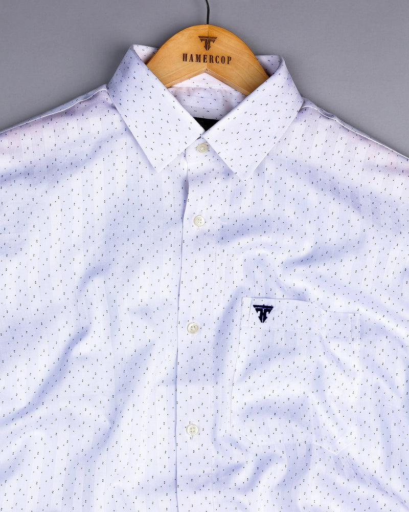 Rudolf White Self Stripe With Blue Printed Dobby Cotton Shirt