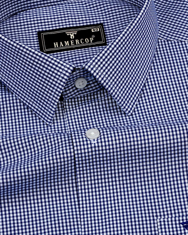 Bluestin Navyblue With White Small Check Cotton Shirt