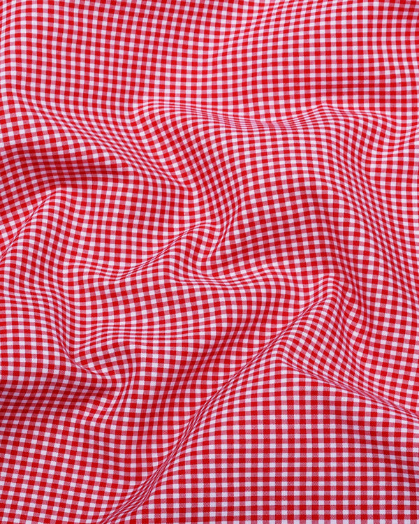 Blood Red With White Yarn Dyed Small Check Cotton Shirt