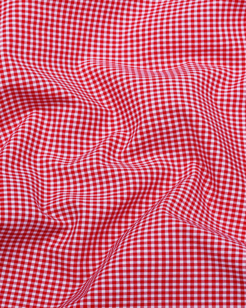 Blood Red With White Yarn Dyed Small Check Cotton Shirt