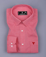 Blood Red With White Yarn Dyed Small Check Cotton Shirt