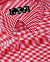 Blood Red With White Yarn Dyed Small Check Cotton Shirt