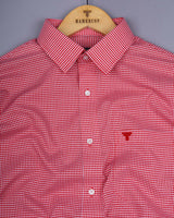 Blood Red With White Yarn Dyed Small Check Cotton Shirt