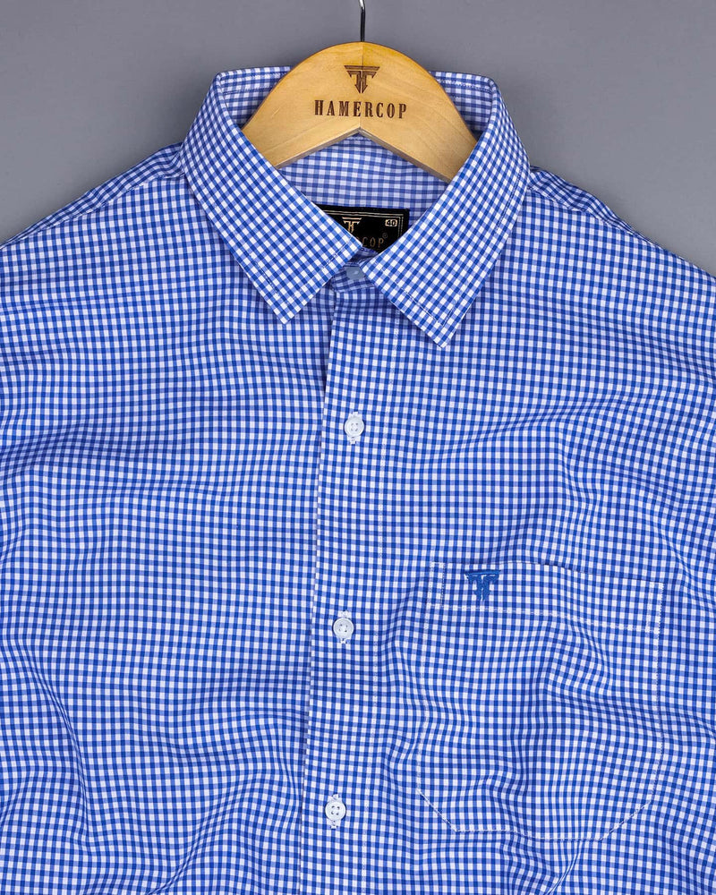 Ribon Blue With White Small Check Cotton Formal Shirt