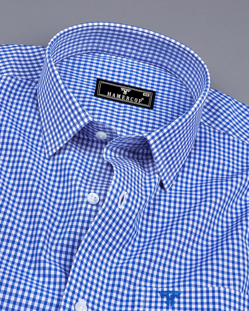 Ribon Blue With White Small Check Cotton Formal Shirt