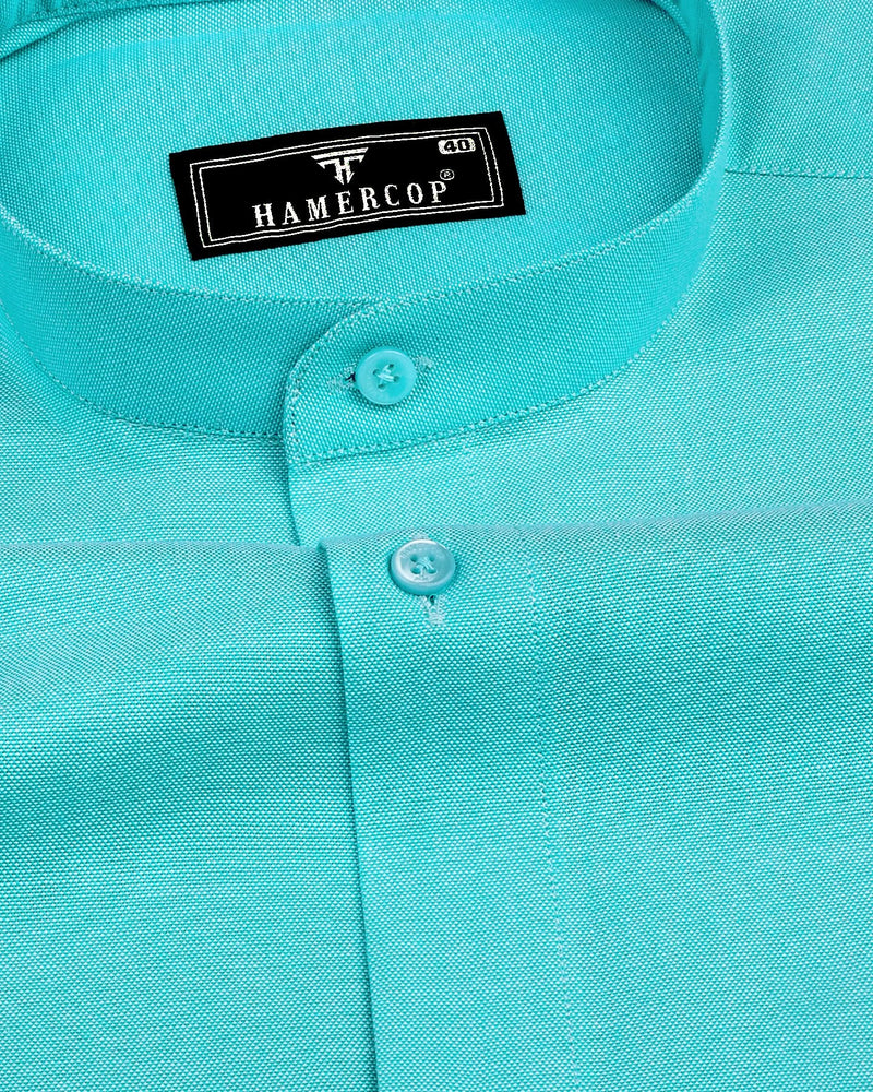 Turquoise Blue Plain Oxford Cotton Shirt