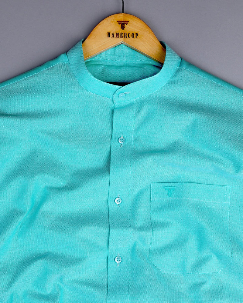 Turquoise Blue Plain Oxford Cotton Shirt