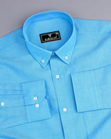 Sea Water Blue Plain Oxford Cotton Formal Shirt