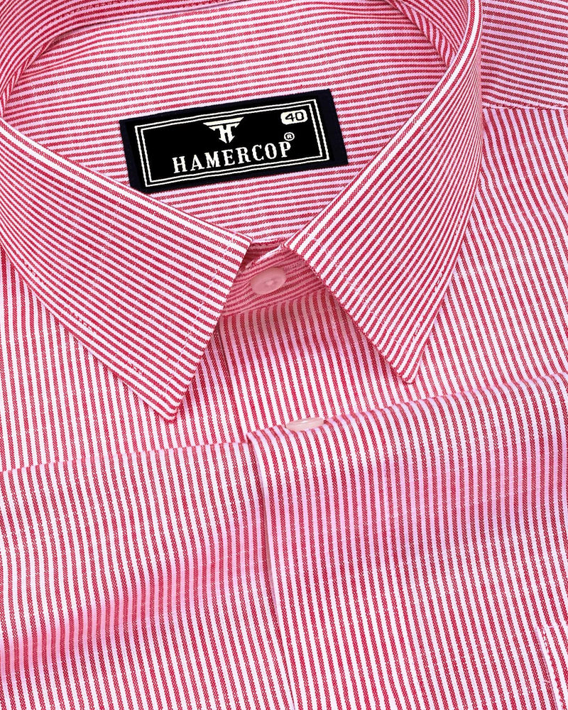 Trebzon Red White Stripe Linen Cotton Formal Shirt Hamercop