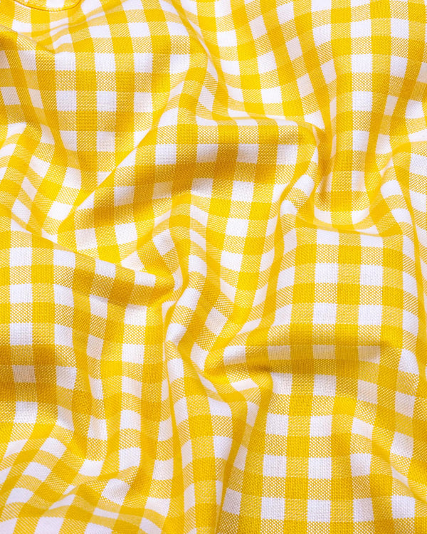 Majelo Yellow With White Check Oxford Cotton Shirt