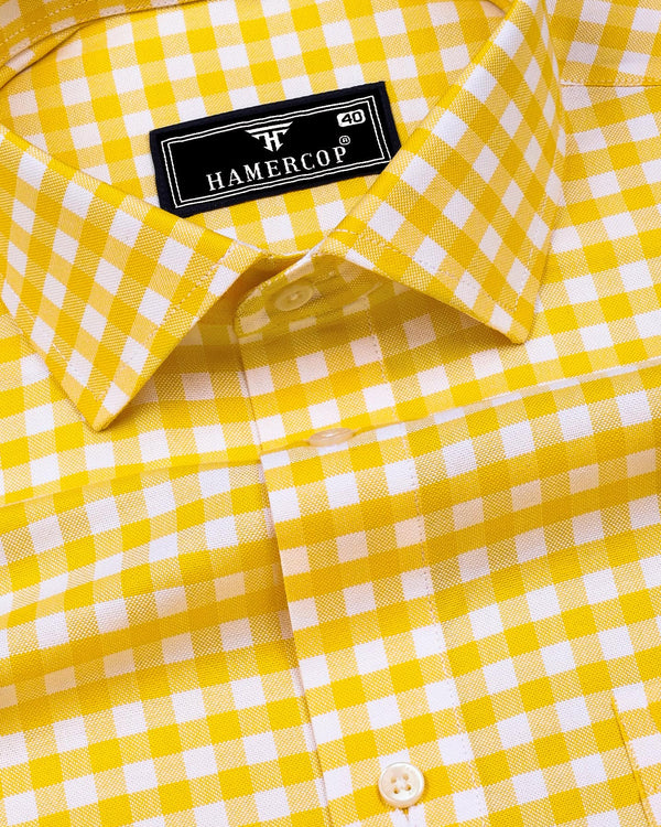 Majelo Yellow With White Check Oxford Cotton Shirt