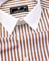 Ecru Cream With White Stripe Linen Cotton Designer Shirt