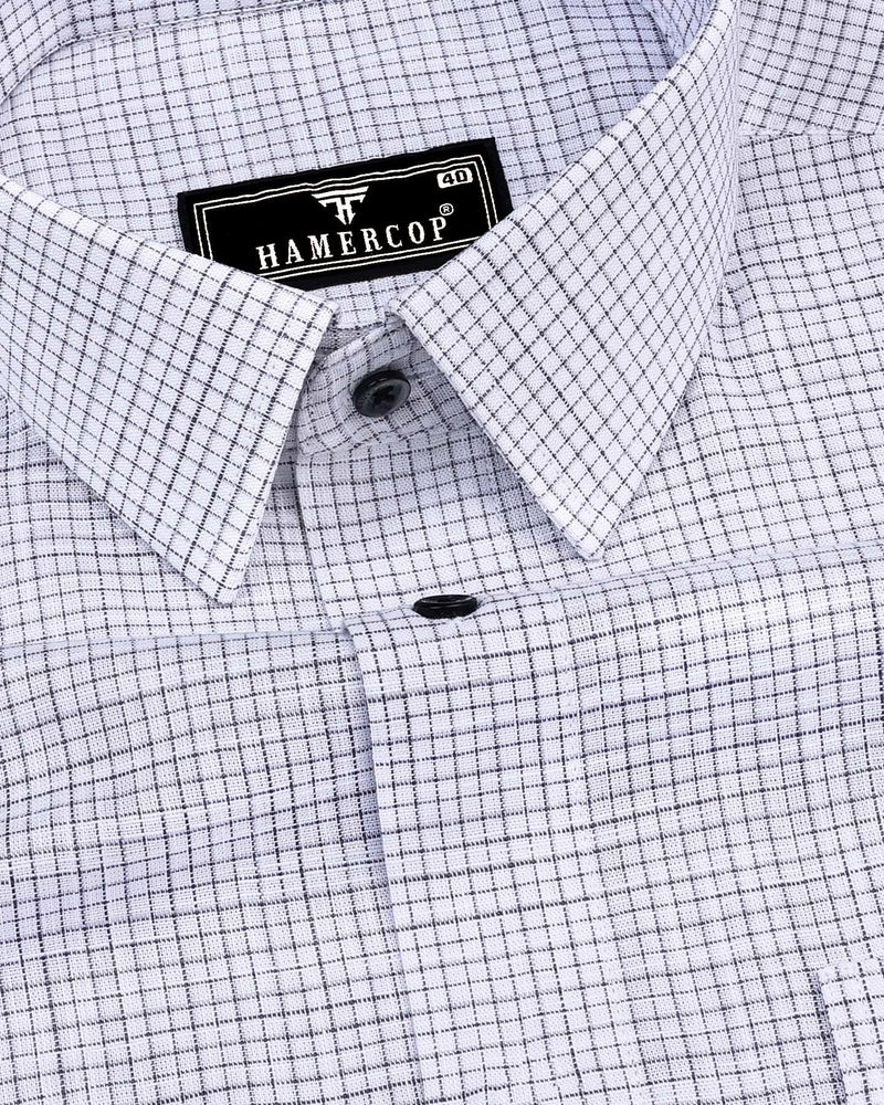 Gray Small Graph Check White Linen Cotton Formal Shirt