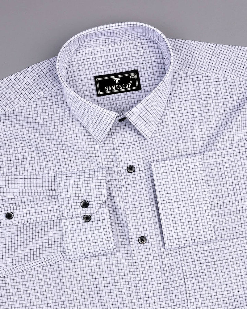 Gray Small Graph Check White Linen Cotton Formal Shirt