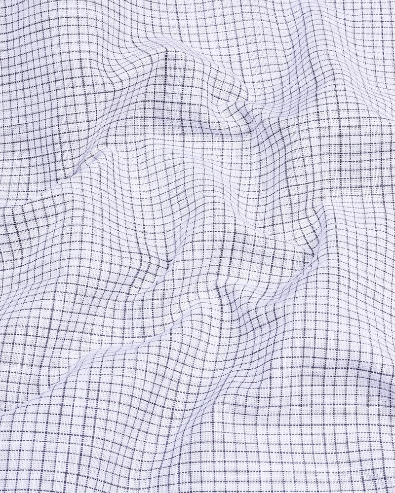 Gray Small Graph Check White Linen Cotton Formal Shirt