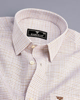 Cream Small Graph Check White Linen Cotton Formal Shirt