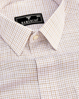 Cream Small Graph Check White Linen Cotton Formal Shirt