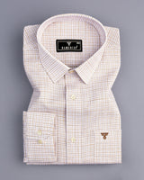 Cream Small Graph Check White Linen Cotton Formal Shirt