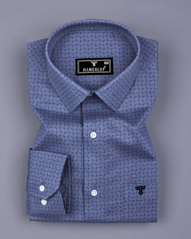 Belfort Gray With Black Printed Oxford Cotton Formal Shirt