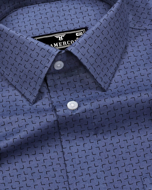 Belfort Gray With Black Printed Oxford Cotton Formal Shirt