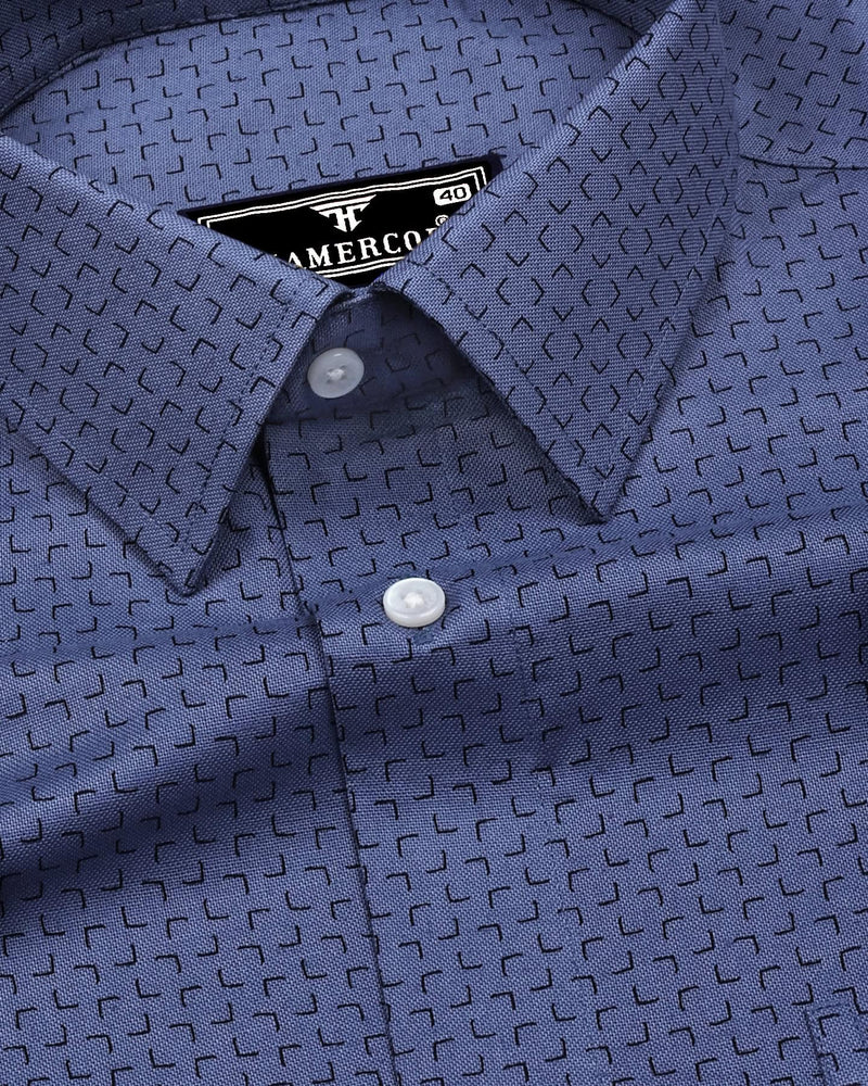 Belfort Gray With Black Printed Oxford Cotton Formal Shirt