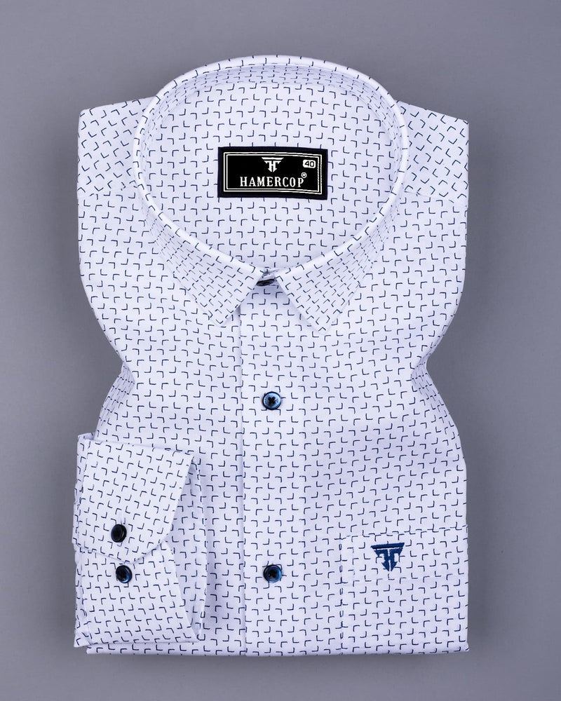 Belfort White With Blue Printed Oxford Cotton Formal Shirt