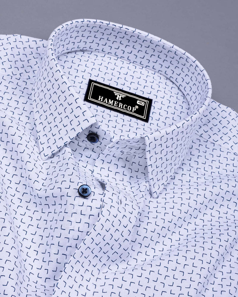 Belfort White With Blue Printed Oxford Cotton Formal Shirt