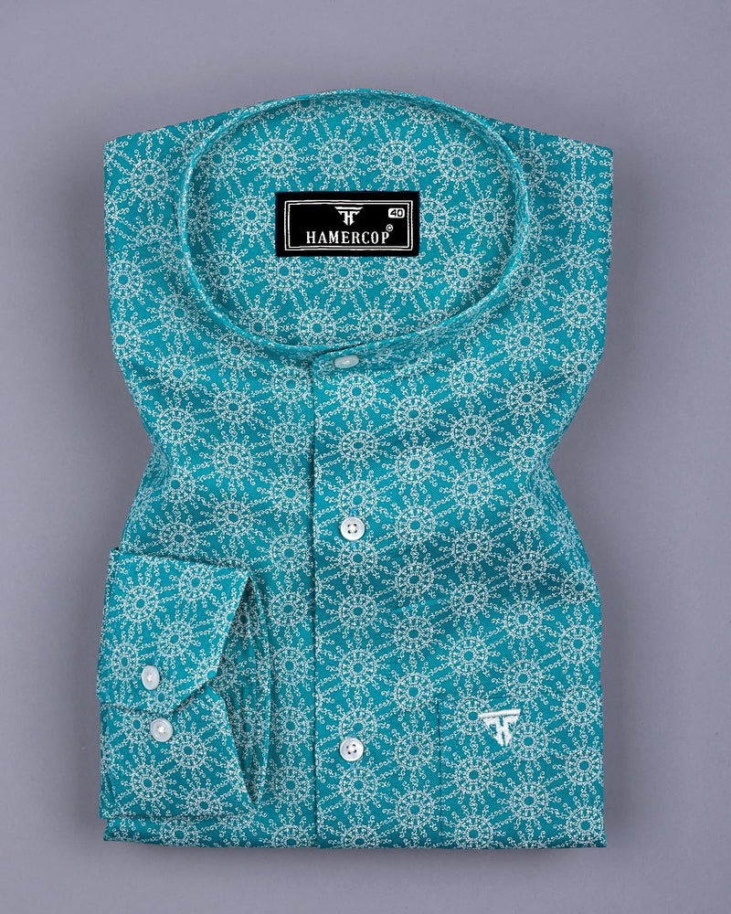 Antony Rama Green With Cream Printed Oxford Cotton Shirt