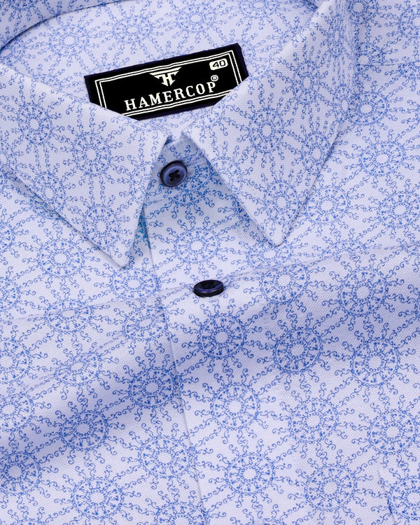 Antony White With Blue Printed Oxford Cotton Shirt