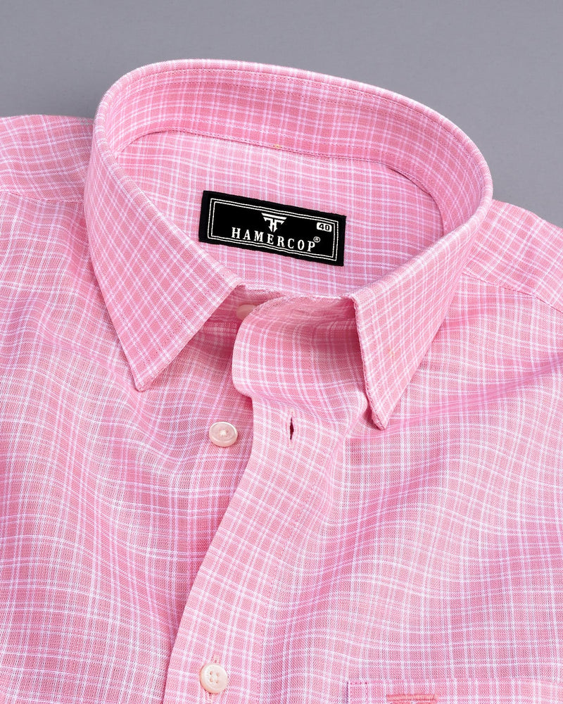 Modest Pink With White Check Linen Cotton Shirt