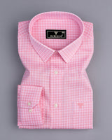 Modest Pink With White Check Linen Cotton Shirt