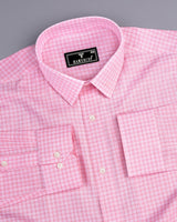 Modest Pink With White Check Linen Cotton Shirt