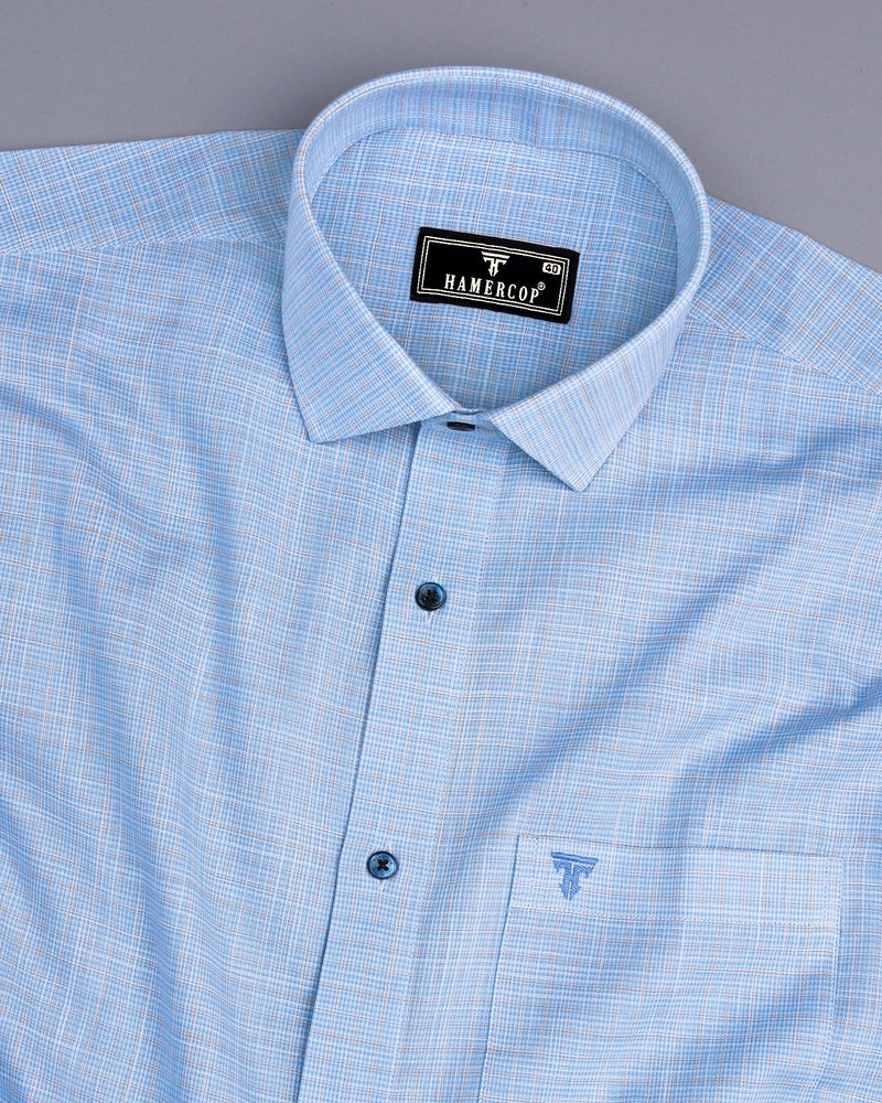 Oman Blue With Cream Amsler Micro Check Formal Shirt