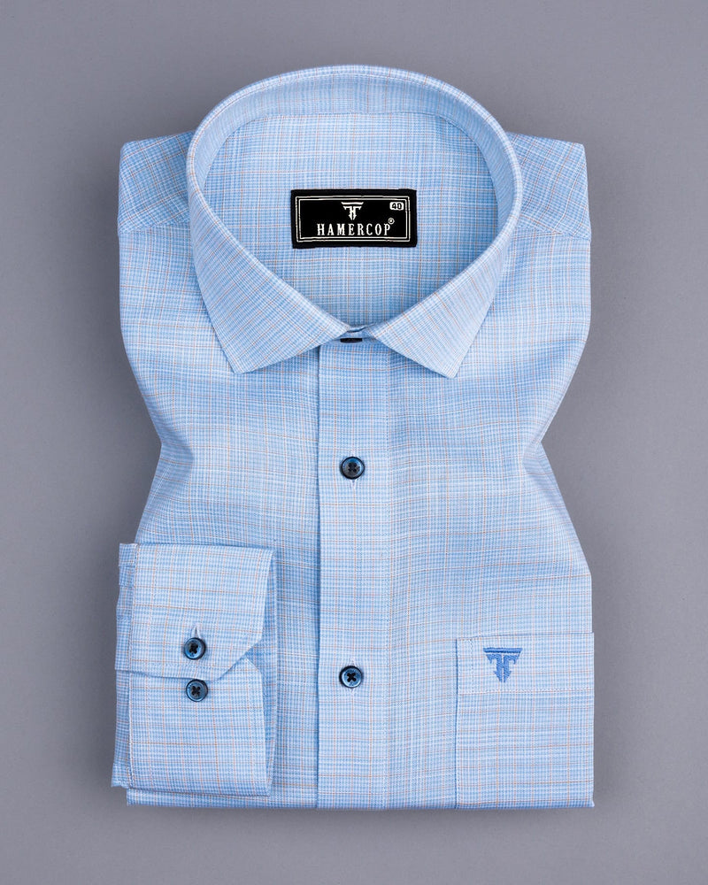 Oman Blue With Cream Amsler Micro Check Formal Shirt